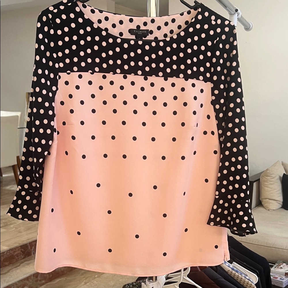 Talbots Black and Pink Polka Dot Blouse